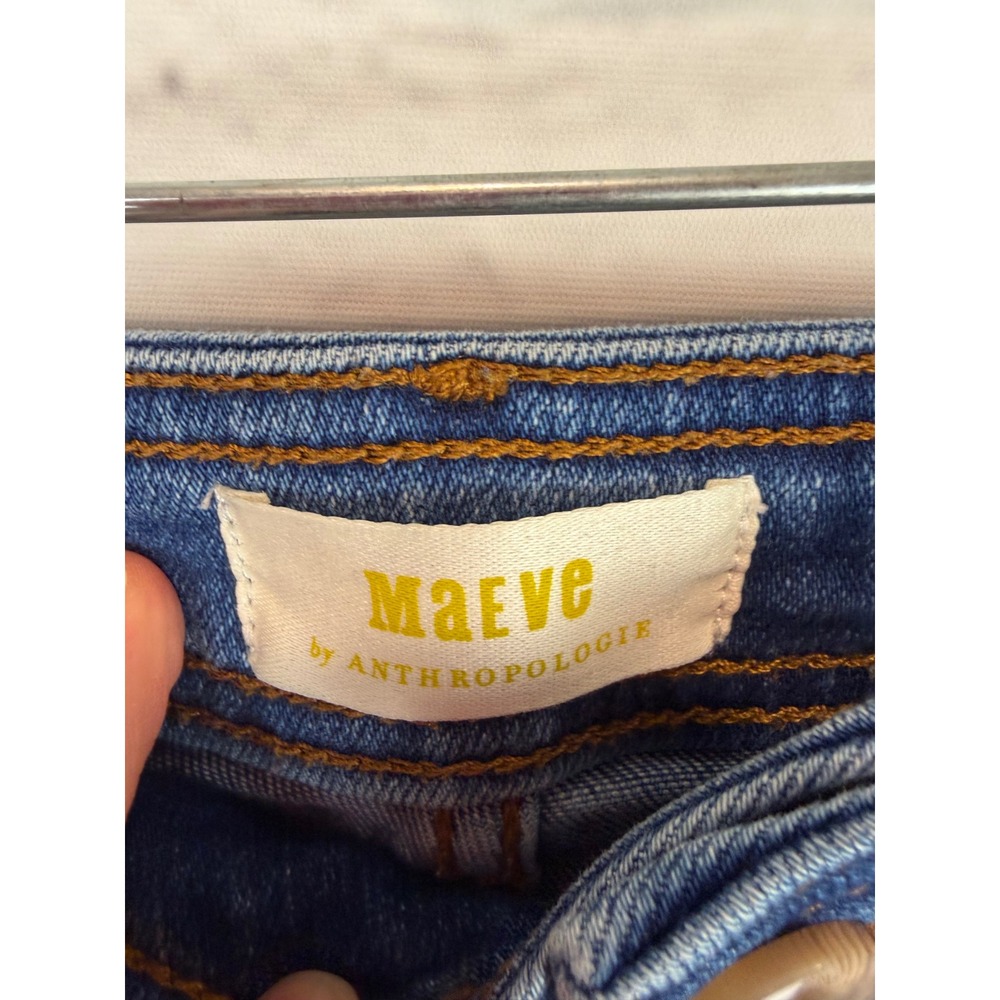 Maeve Anthropologie High Rise Wide Leg Raw Hem Jeans Medium Wash Blue Size 26 - Picture 4 of 7